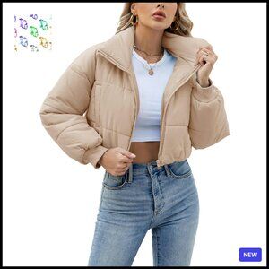 Lightweight Quilted Cropped Puffer Jacket Stand Collar Zipper Chic Minimal